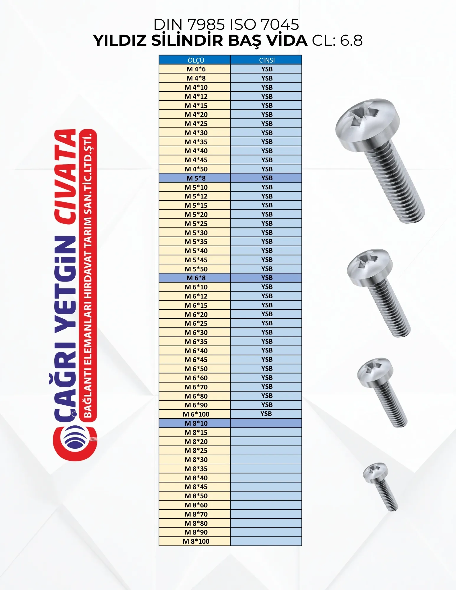 DIN 7985 ISO 7045 YILDIZ SİLİNDİR BAŞ VİDA (YSB)